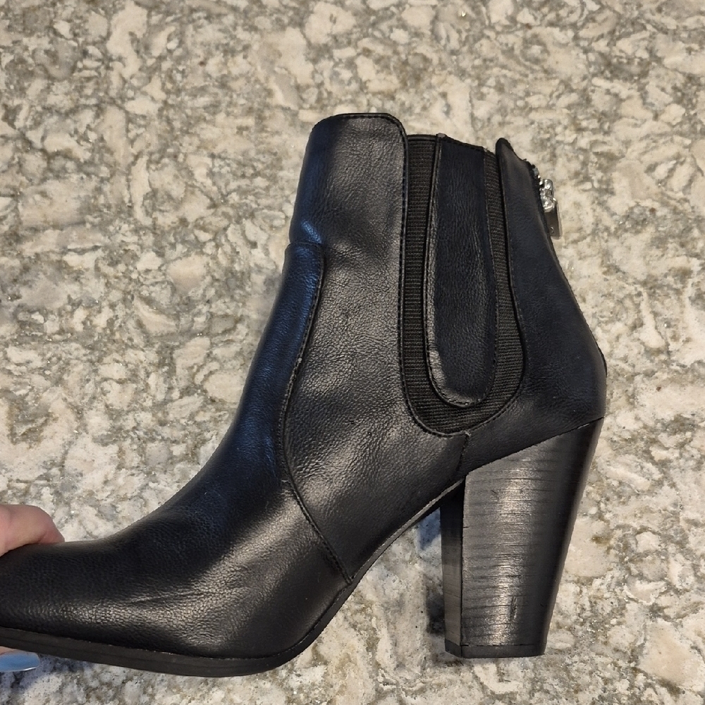 Adrienne Vittadini Black Leather Ankle Boots In 10m - Picture 6 of 10